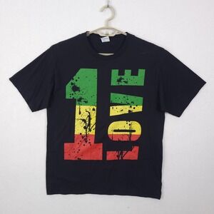 Port & Company Mens 1 Love Rasta Graphic T-Shirt Black Cotton Large